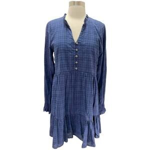 Copper Key Plaid Long Sleeve Smocked Tiered Dress Blue‎ Juniors Small NWT